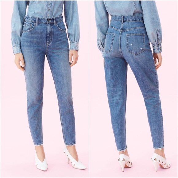 NWT REBECCA TAYLOR 90s High Waist Tapered Leg Ankle Crop Denim Mom Jeans Size 25 - Picture 2 of 9